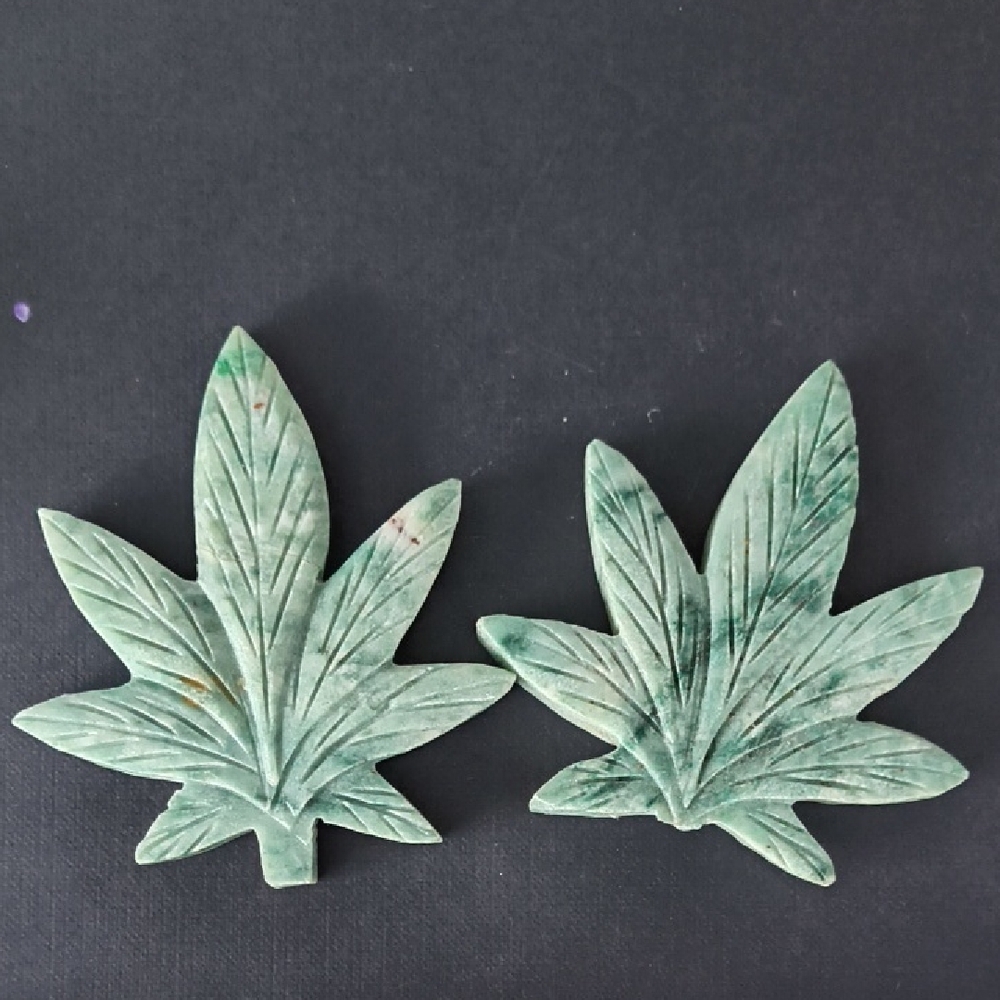 Pair Of Amazonite Specialty Leaf Carvings